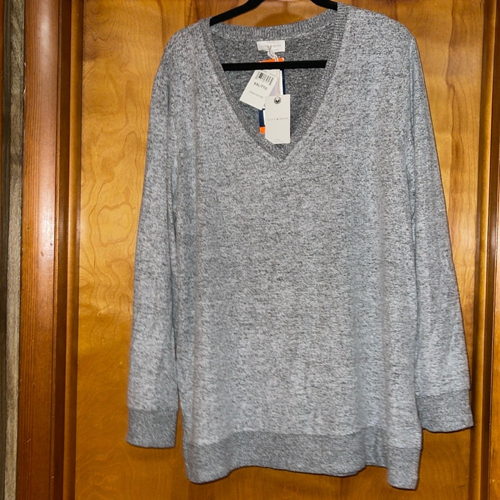 V neck gray lightweight sweater